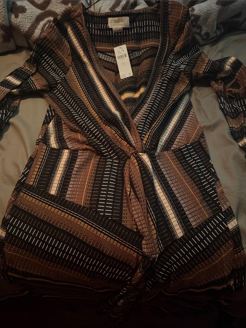 Maeve Brown & Black Striped Wrap Jumpsuit